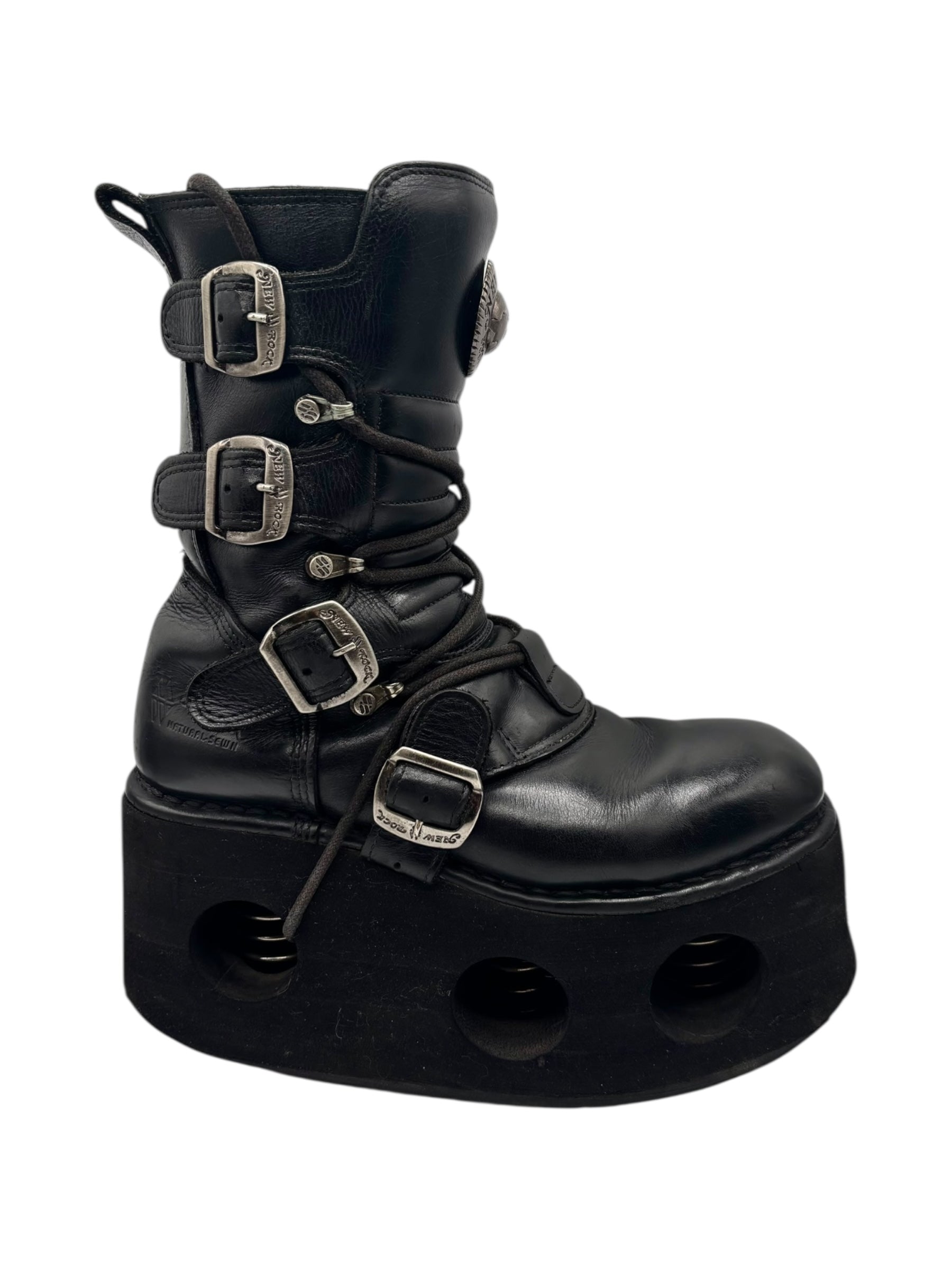 Vintage 90s New Rock mid-calf leather Neptuno platform boots size 40