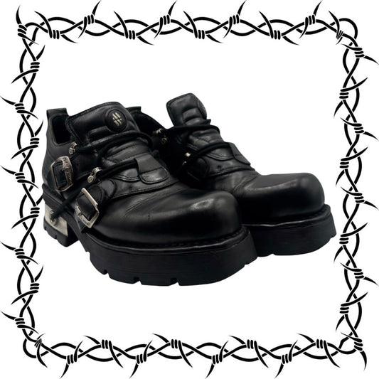 Vintage New Rock leather raised-heel buckle boots size 45