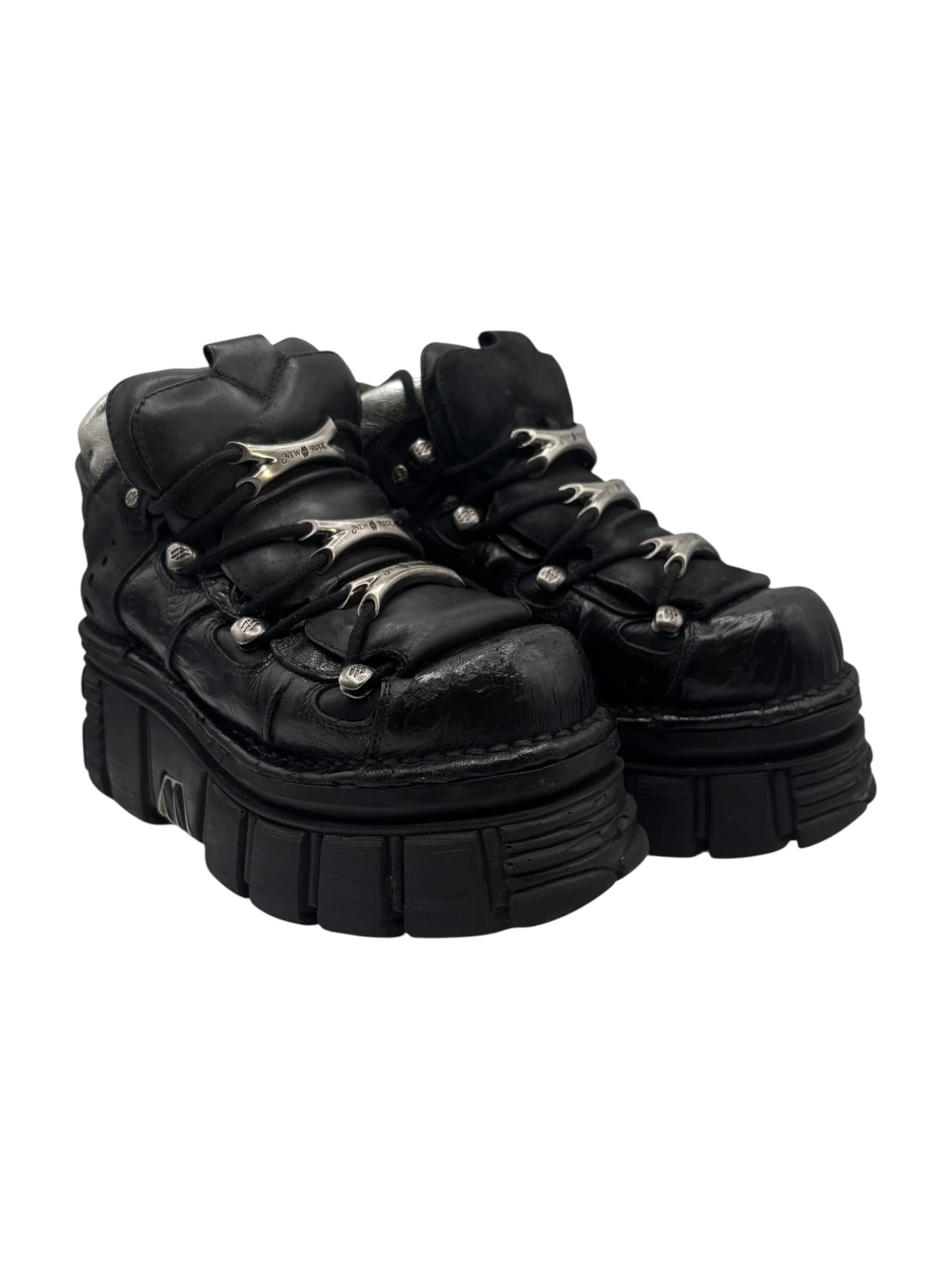 Rare vintage New Rock black patterned M-106B platform boots size 46