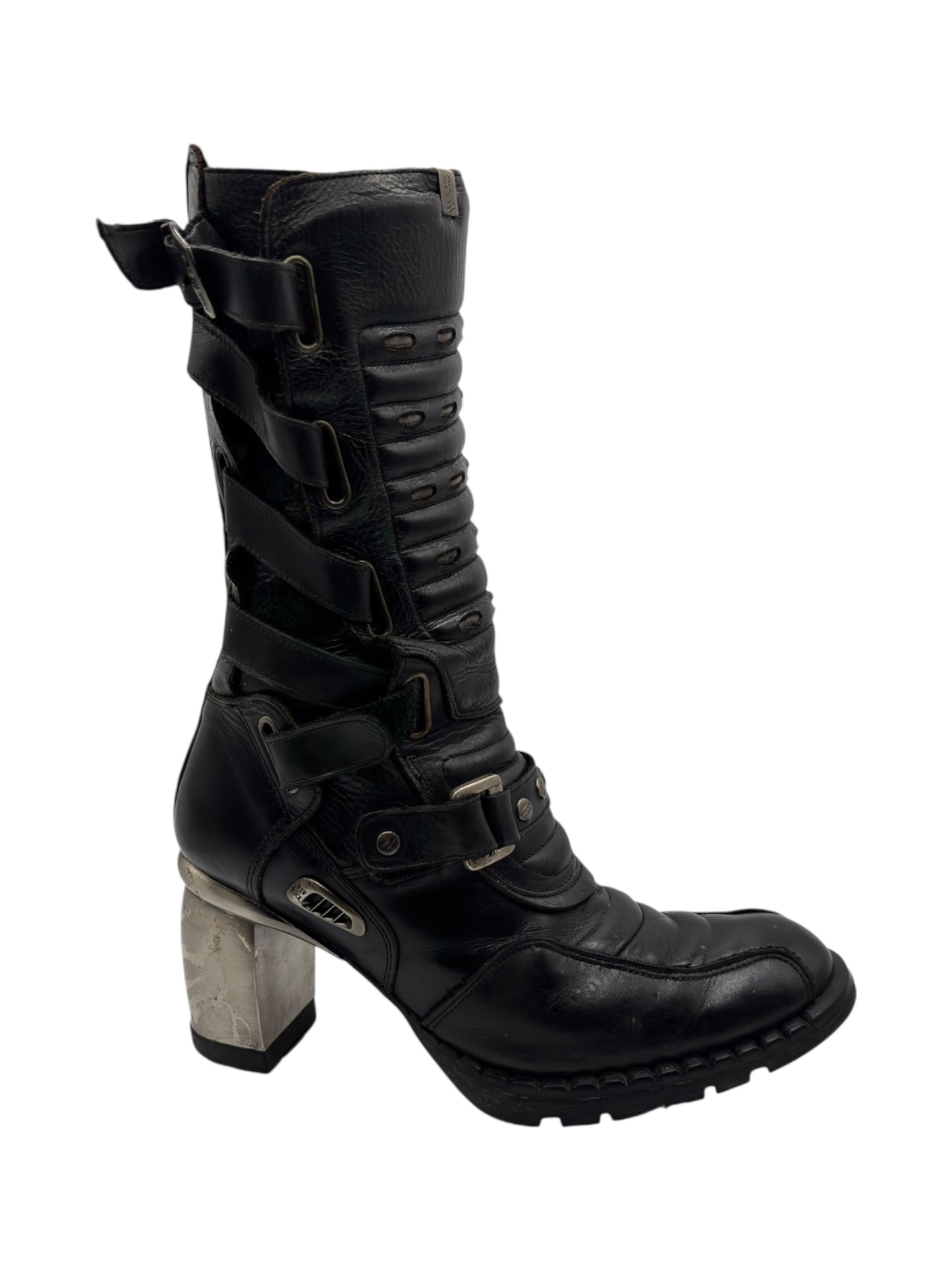 Vintage New Rock biker mid-calf leather boots