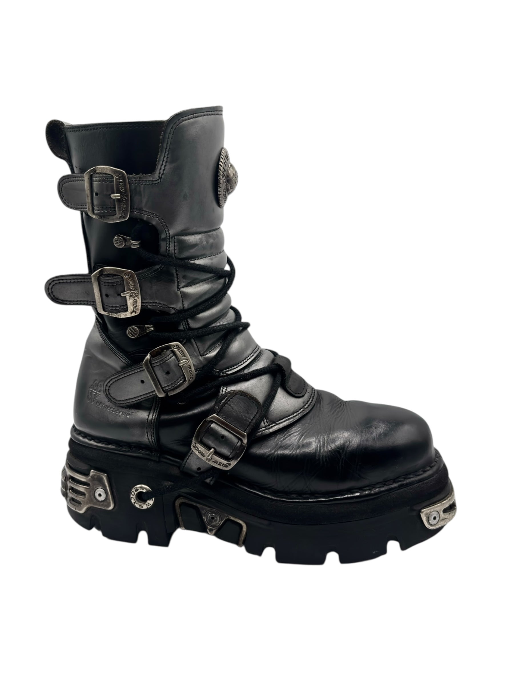 Vintage New Rock grey mid-calf leather reactor boots size 42