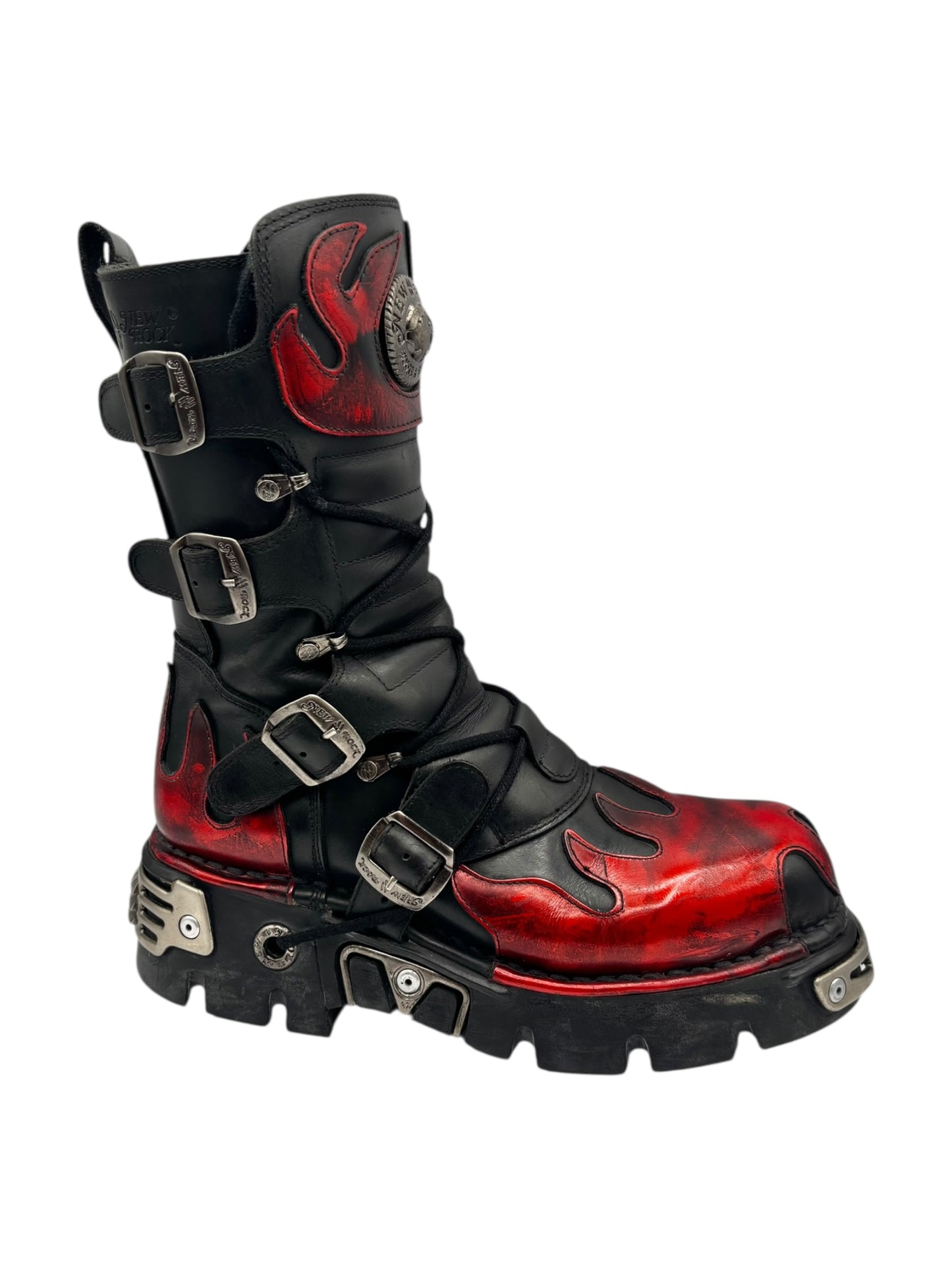 Rare vintage New Rock ruby red reactor leather boots size 38