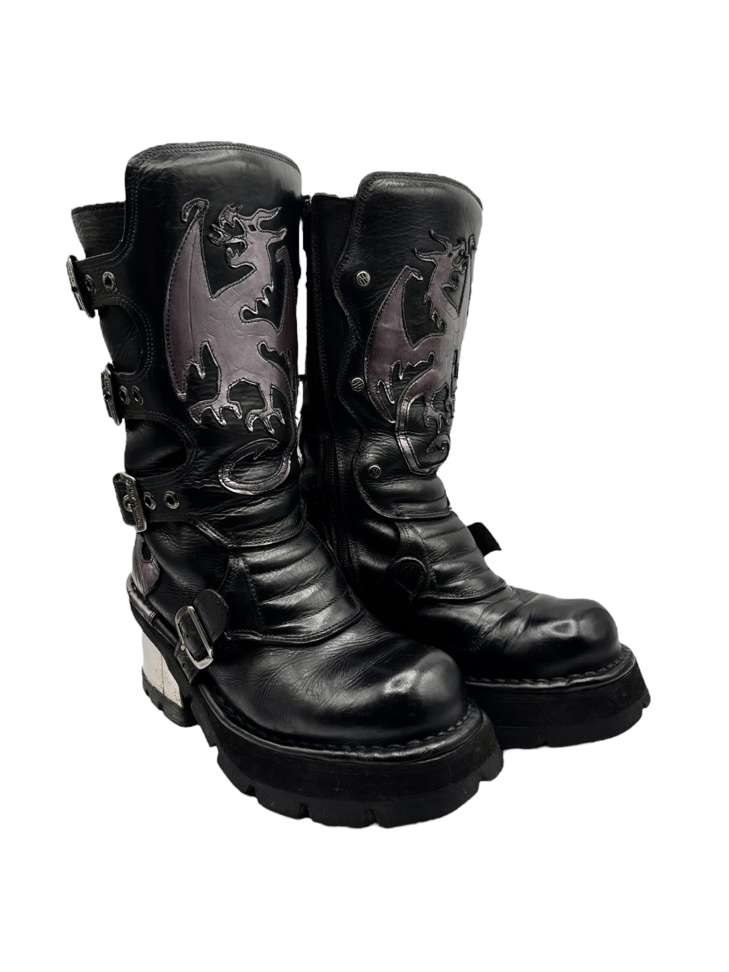 Vintage New Rock purple dragon mid-calf leather boots size 39