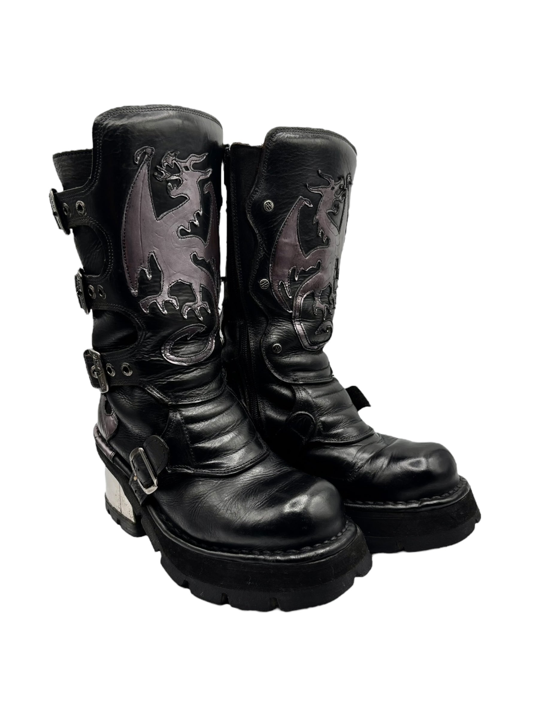 Vintage New Rock purple dragon mid-calf leather boots size 39