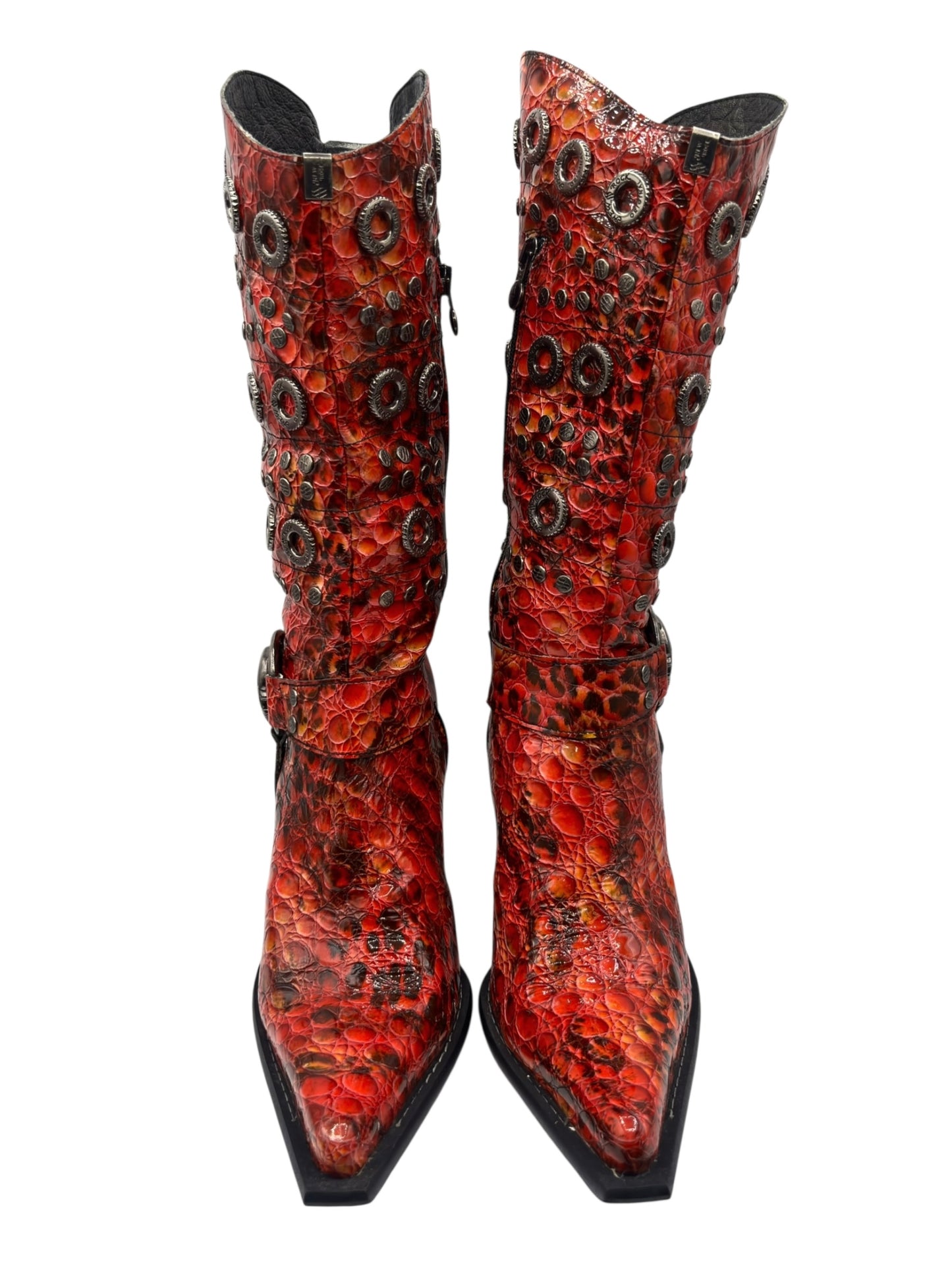 Vintage New Rock ruby mid-calf leather biker heels size 41