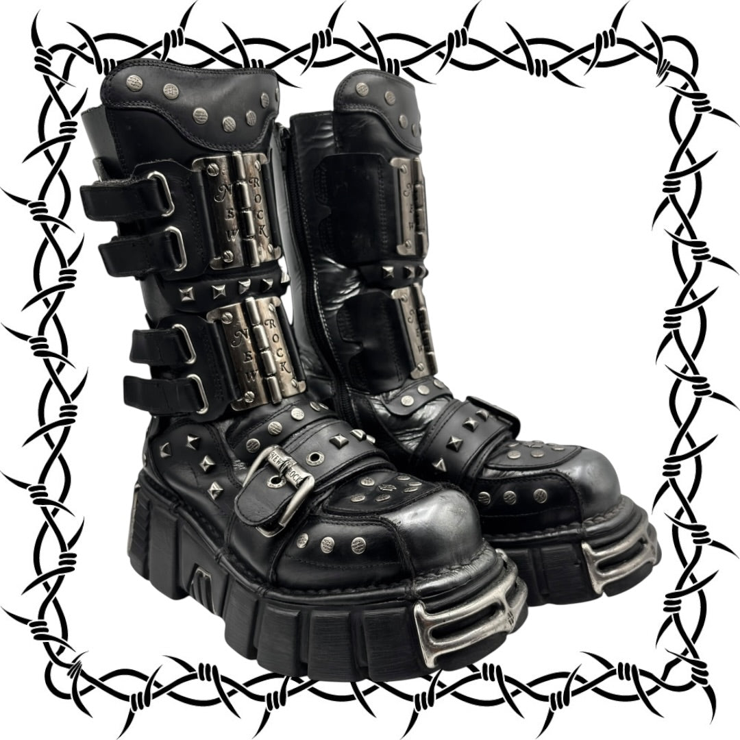 Vintage New Rock studded mid-calf platform boots size 39