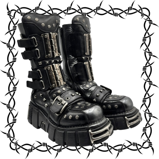 Vintage New Rock studded mid-calf platform boots size 39