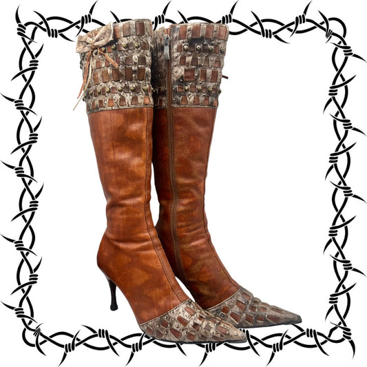 Knee high brown leather boots size 38