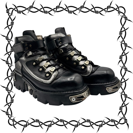 Vintage New Rock grey ankle reactor leather platform boots size 43