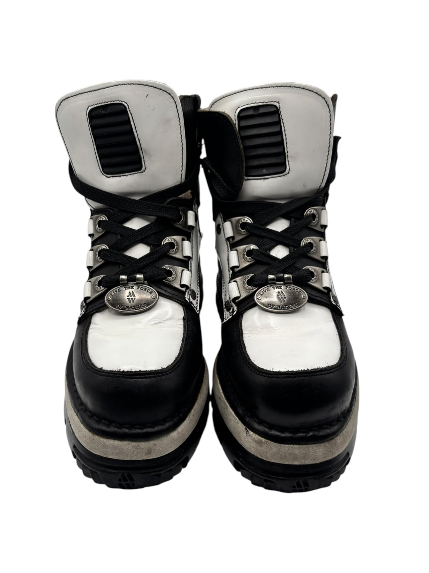 Vintage New Rock black and white leather platform boots
