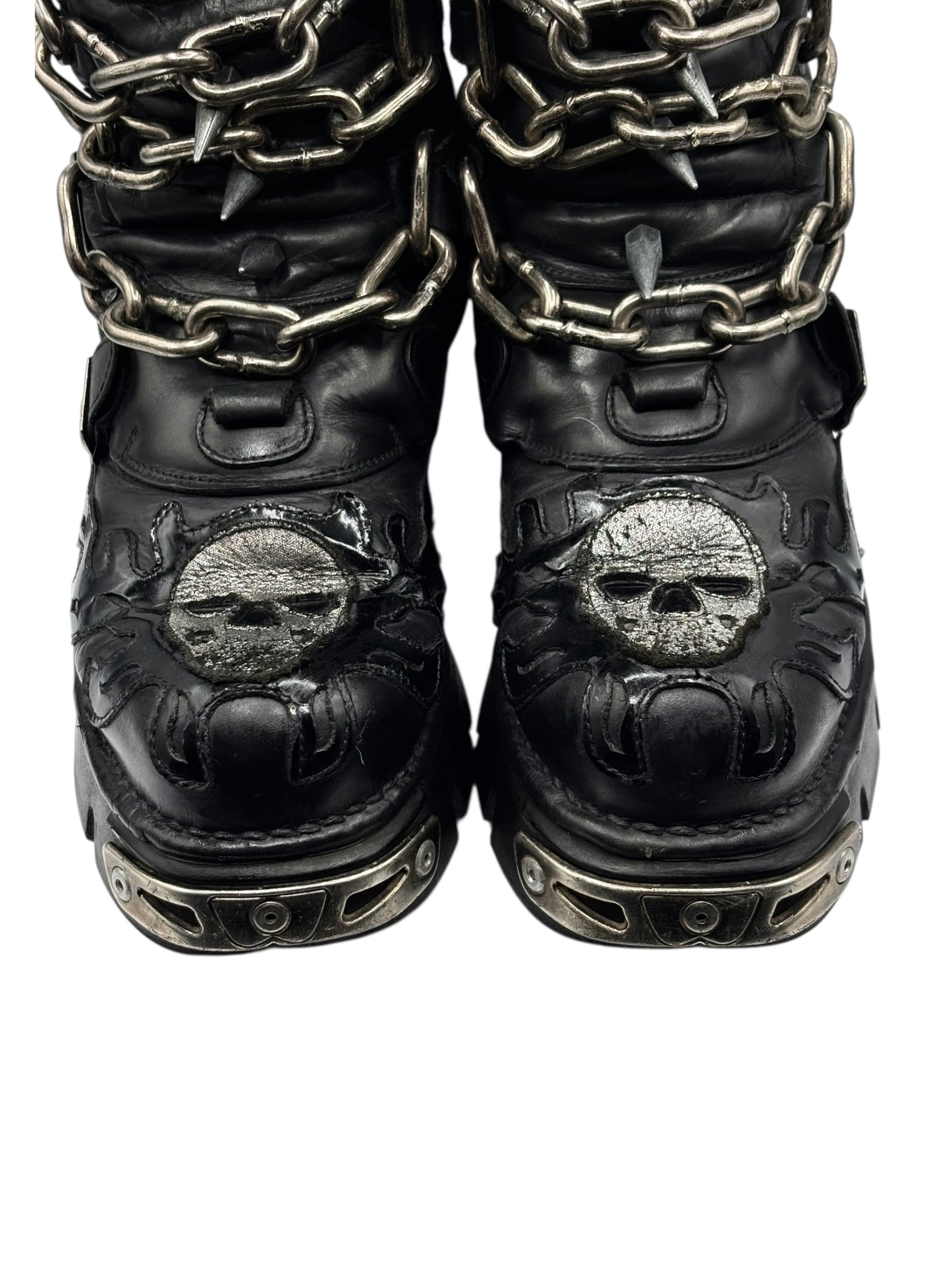 Vintage New Rock chained skull leather boots