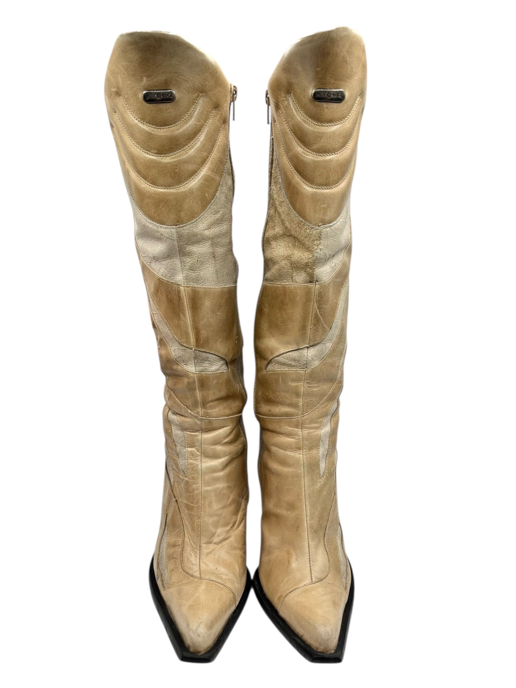 Beautiful vintage New Rock beige knee high boots size 40
