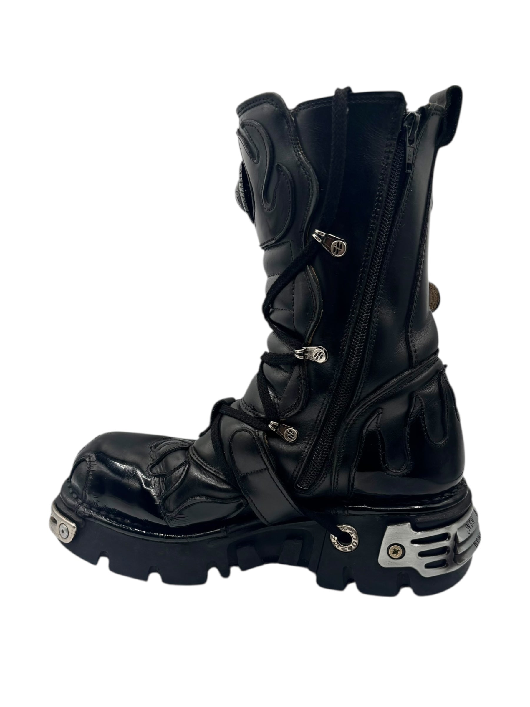 Vintage New Rock mid-calf black flame reactor boots size 40