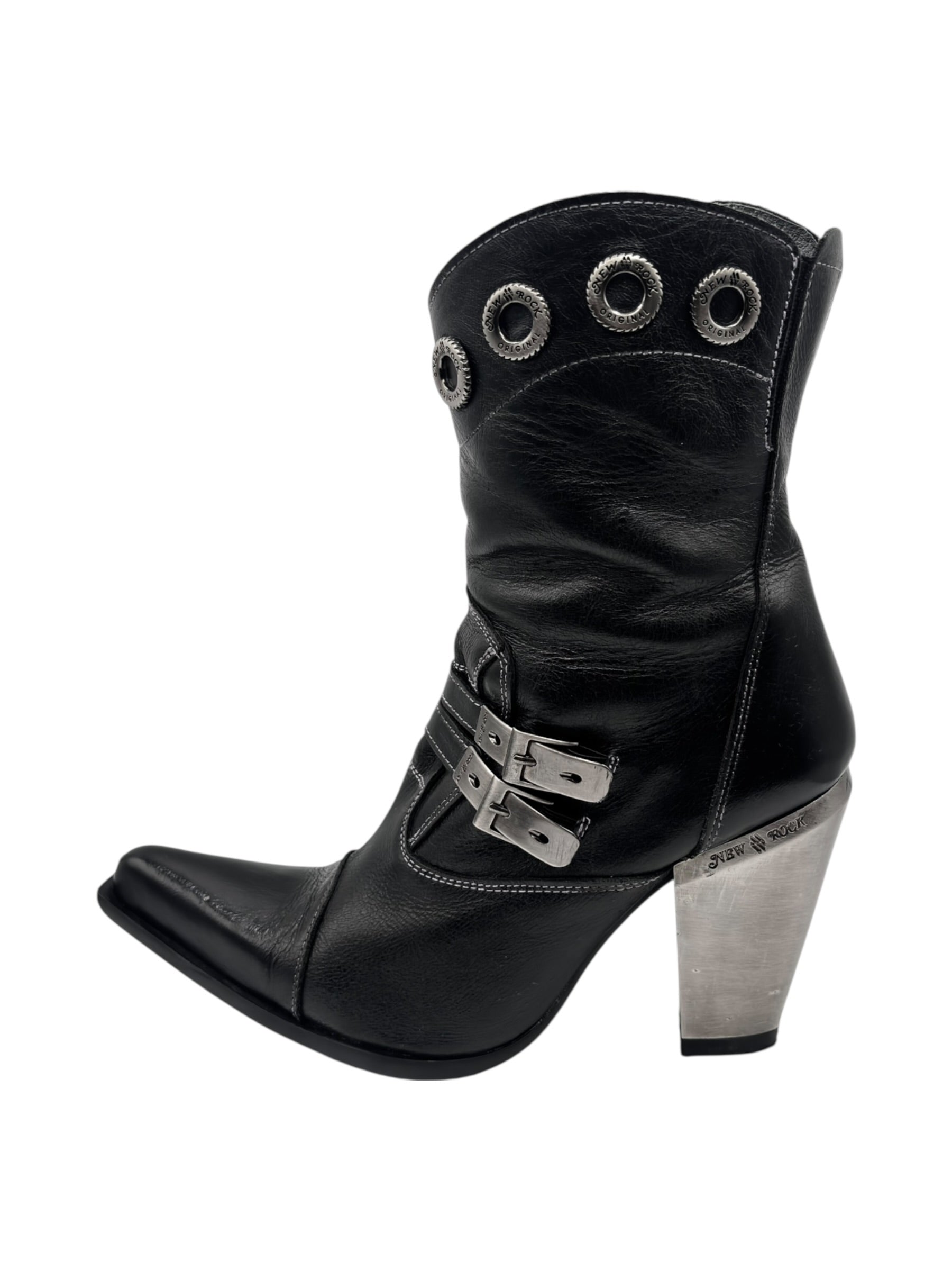 Vintage New Rock leather witch heels size 40