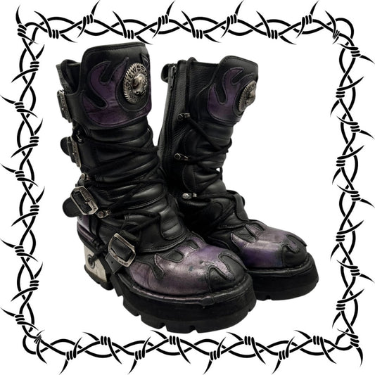Vintage New Rock purple dragon mid-calf leather boots size 38
