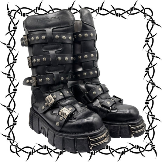 Vintage New Rock knee high studded platform boots size 43