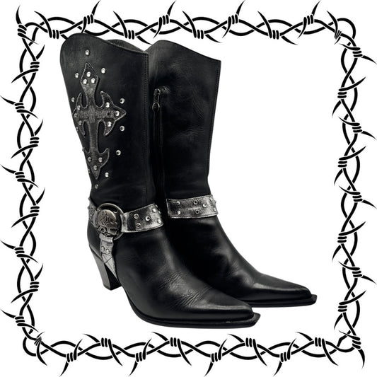 Vintage New Rock grey flame biker heels size 42