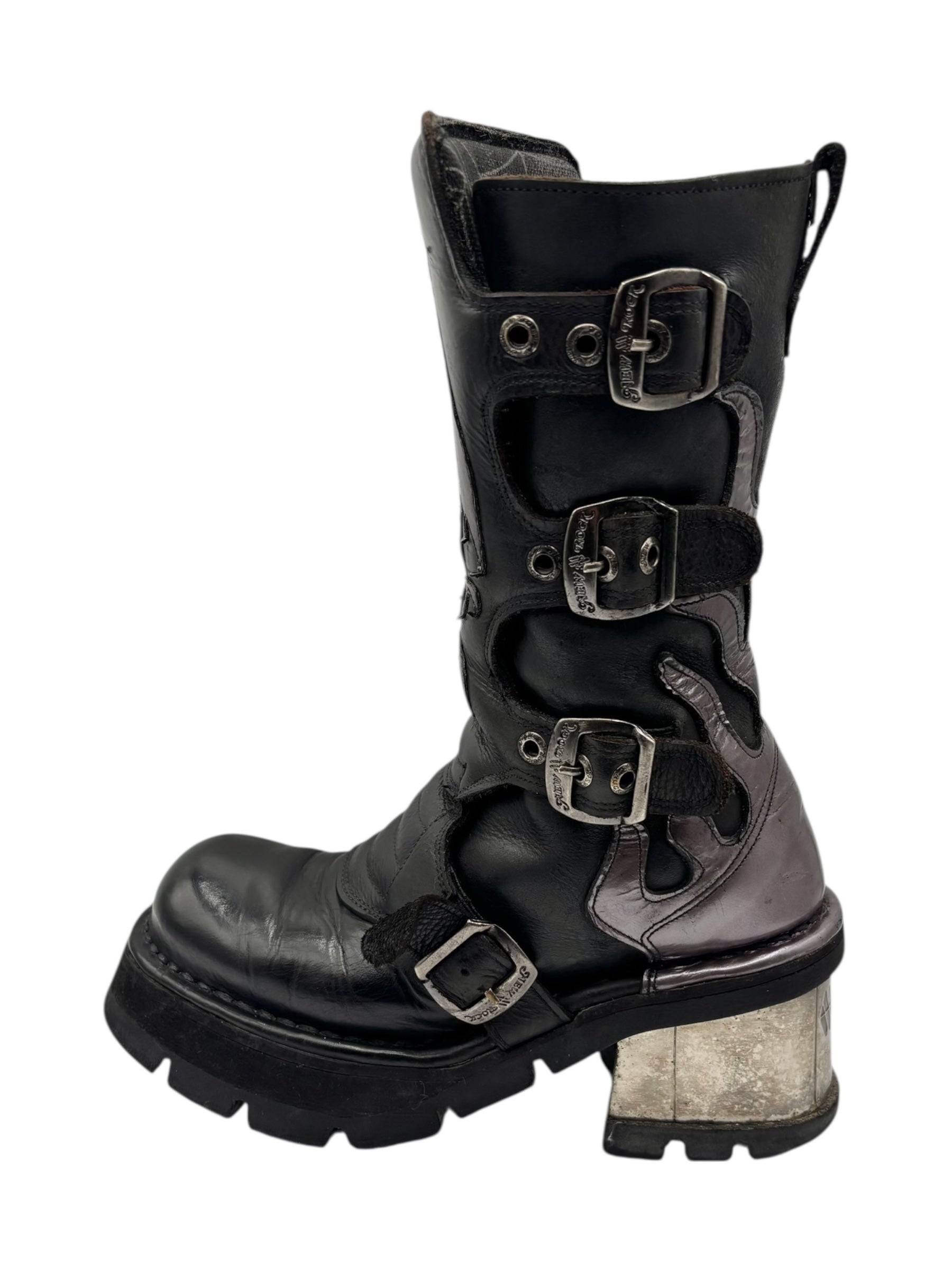 Vintage New Rock purple dragon mid-calf leather boots size 39