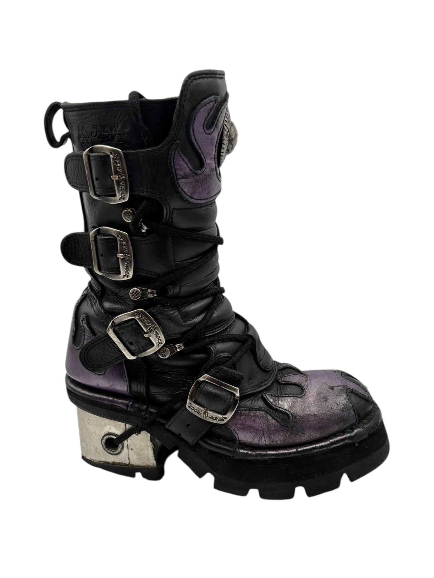 Vintage New Rock purple dragon mid-calf leather boots size 38