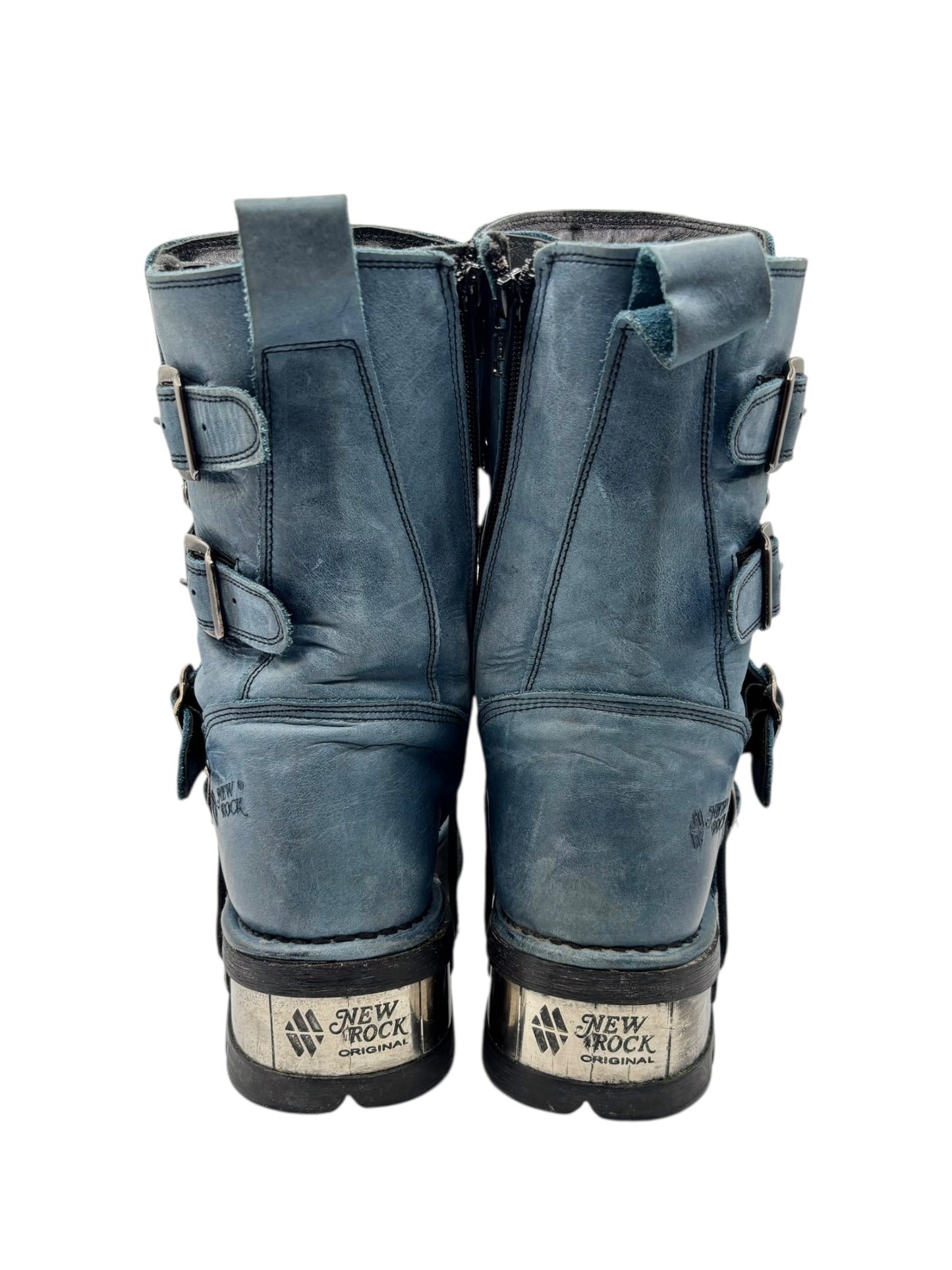 Rare vintage New Rock blue leather mid-calf boots. size 41