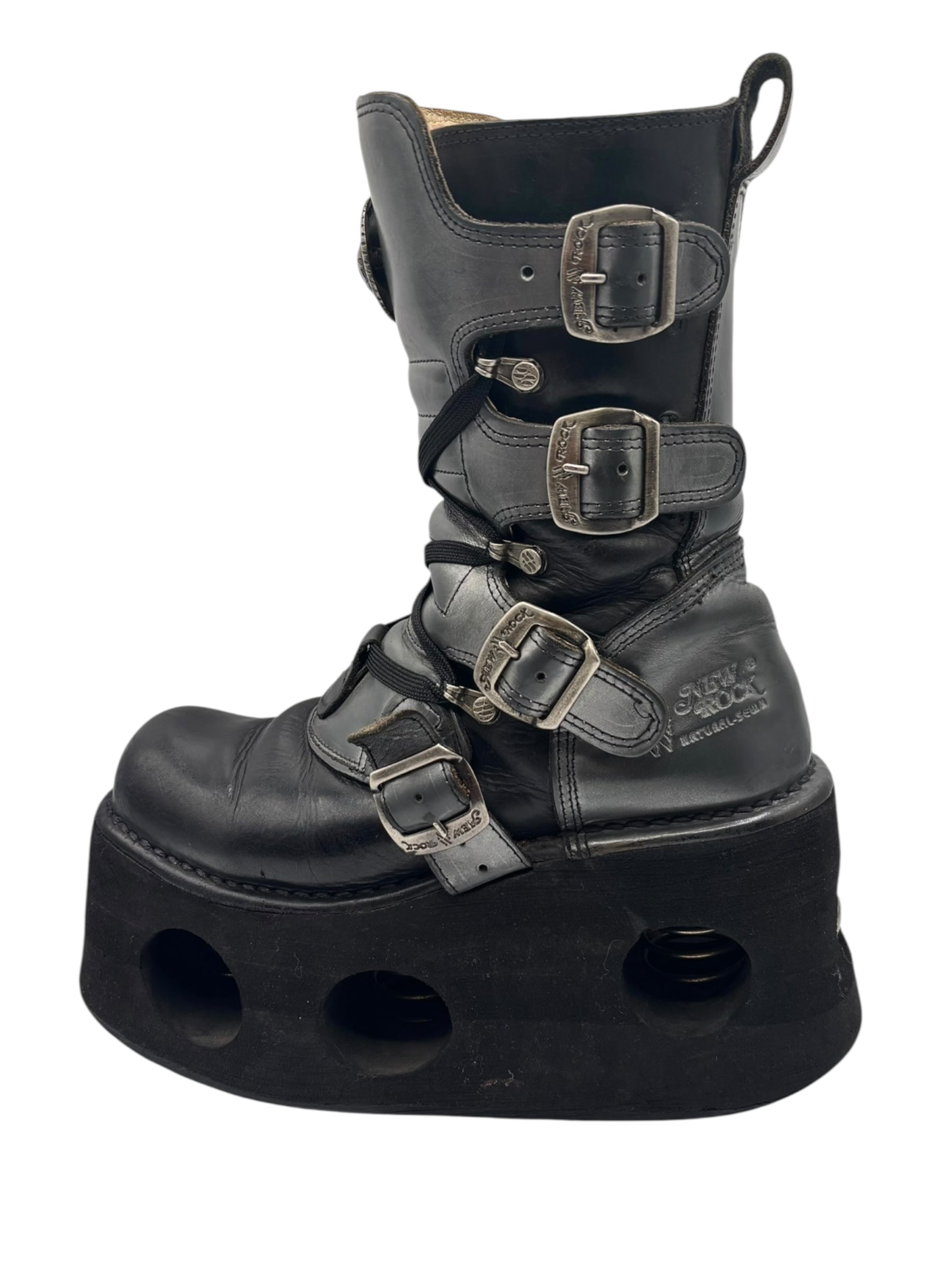 Vintage 90s New Rock mid-calf leather neptuno platform boots size 36