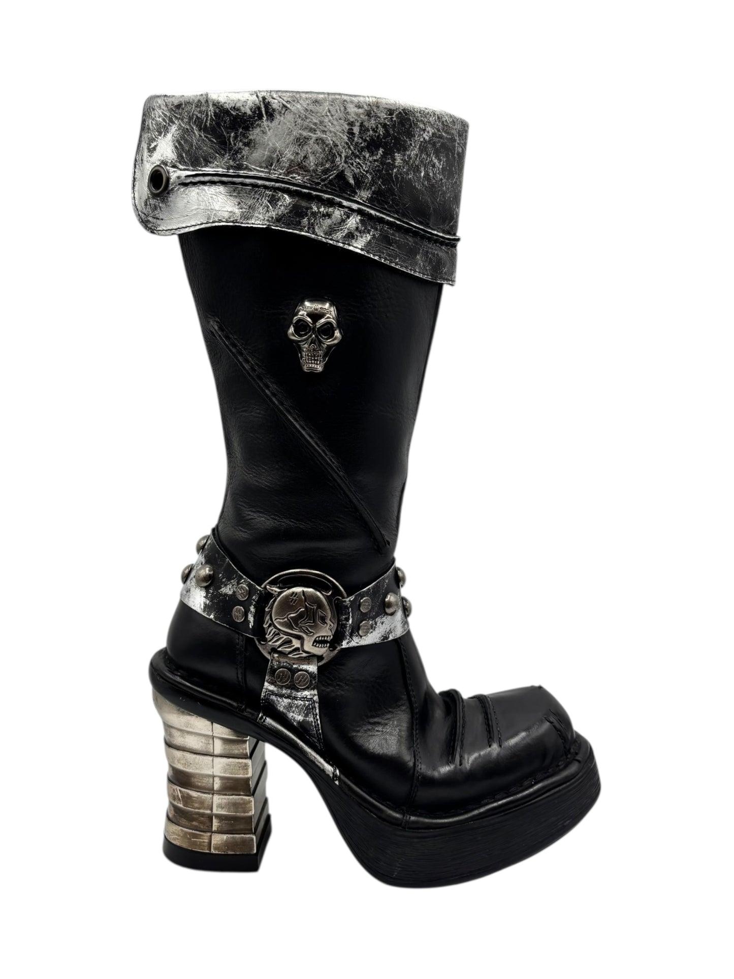 Vintage New Rock knee high round toe leather boots size 38