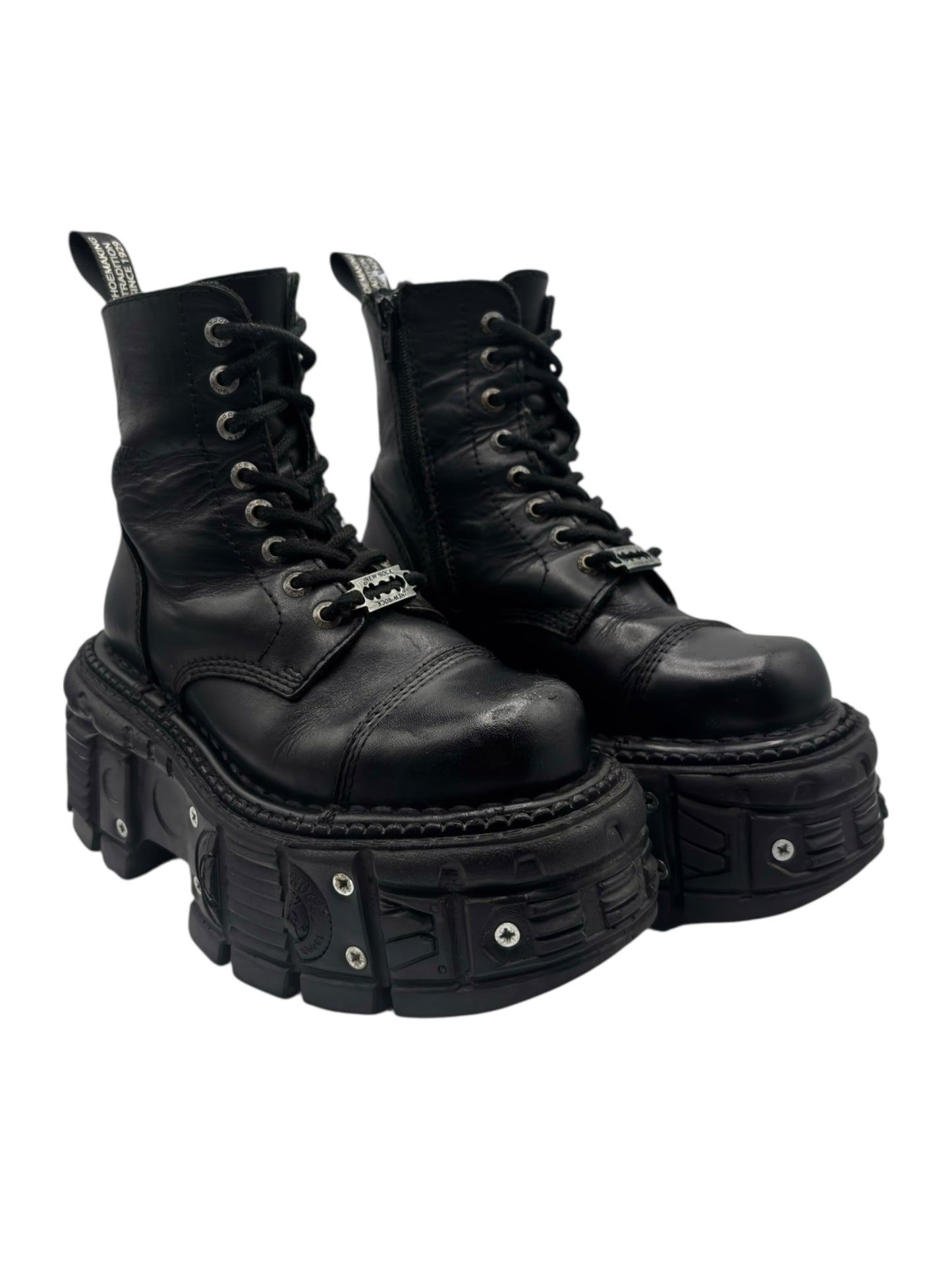 New Rock techno lace-up leather platform boots size 36