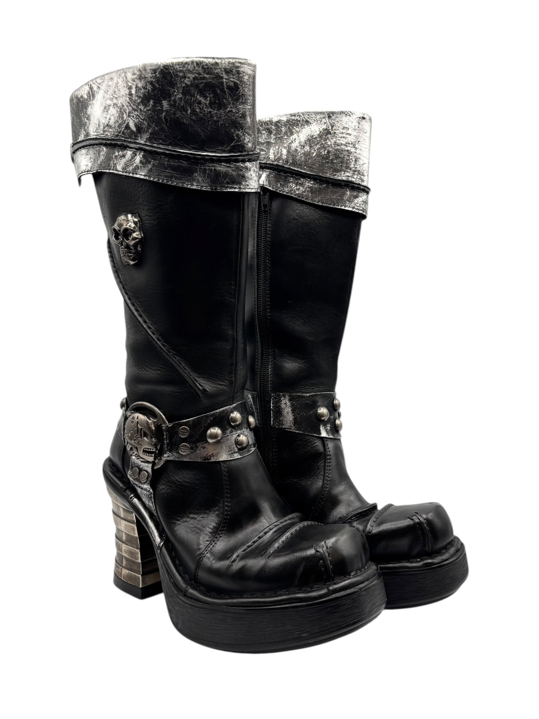 Vintage New Rock knee high round toe leather boots size 38