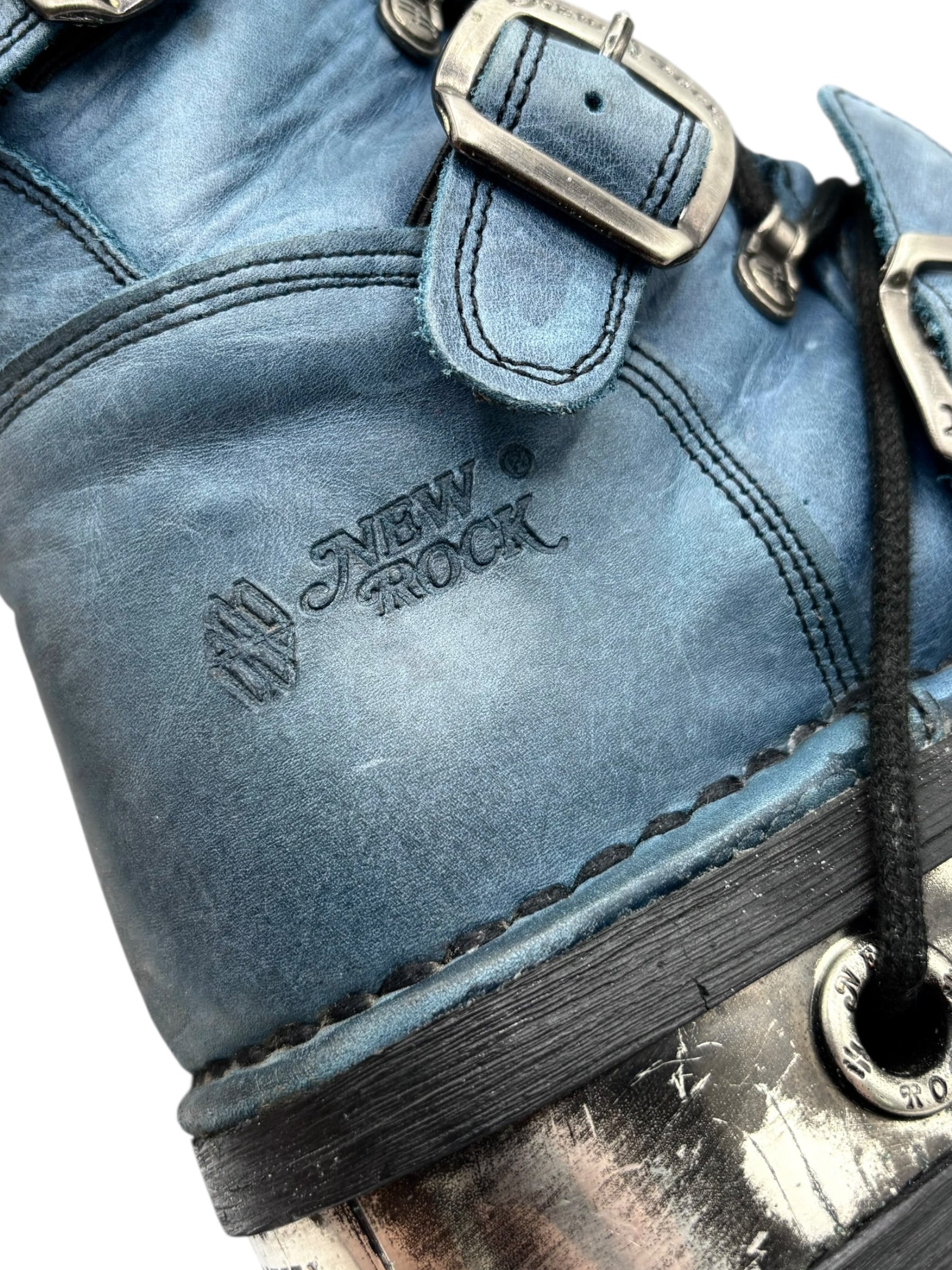 Rare vintage New Rock blue leather mid-calf boots. size 41