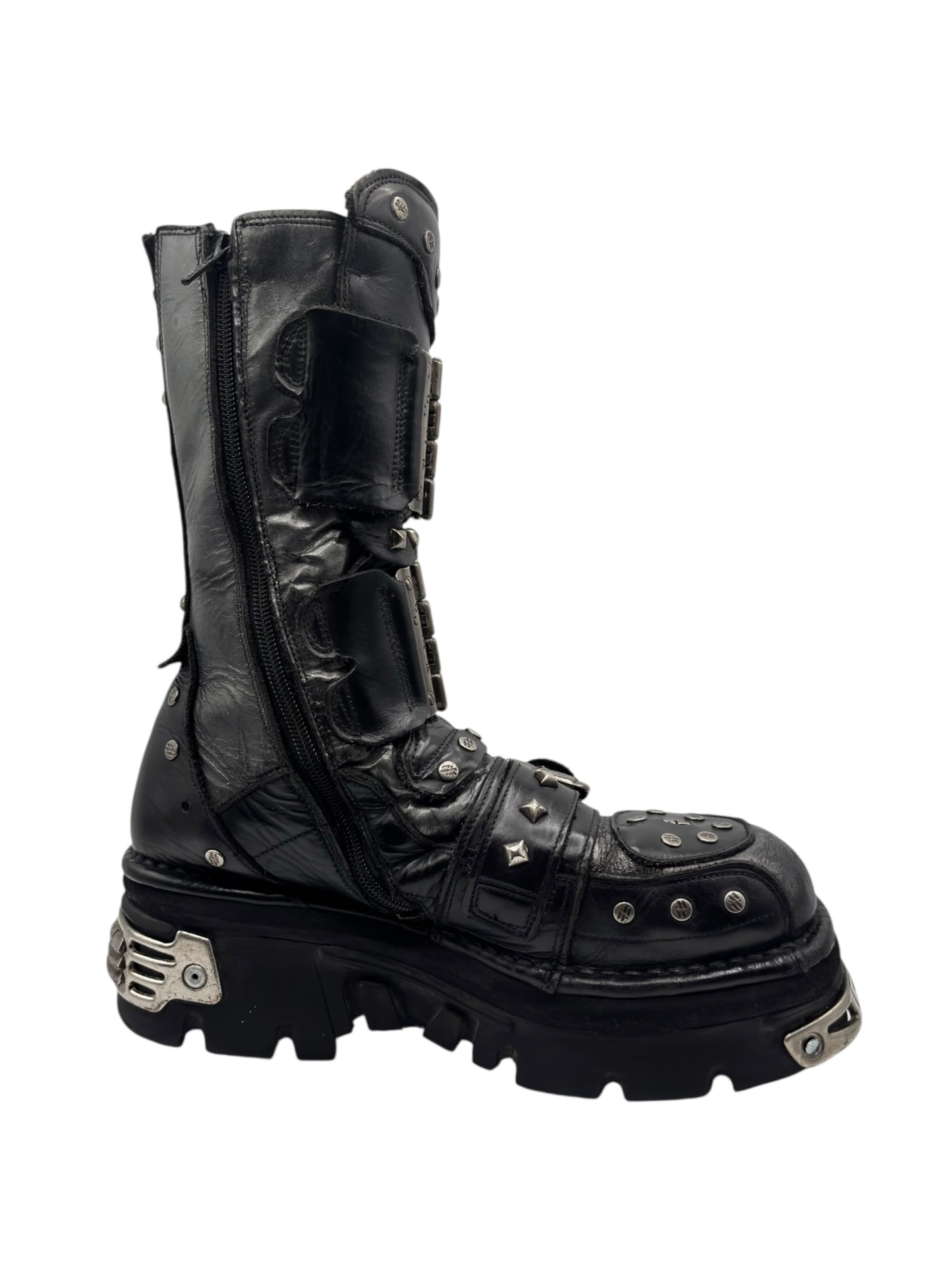 Vintage New Rock studded platform leather boots