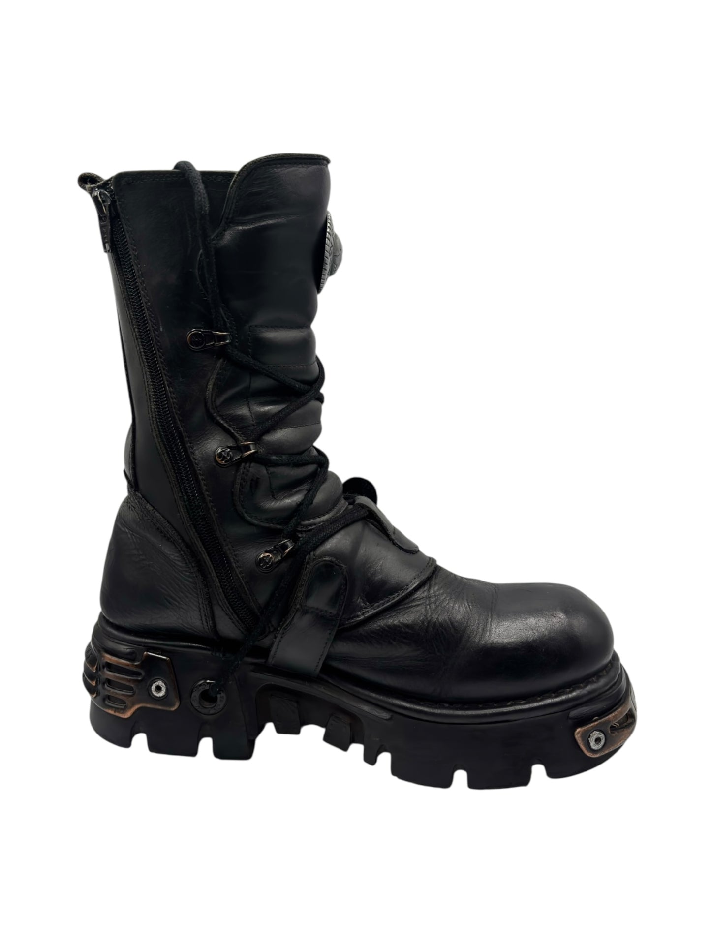 Vintage New Rock black mid-calf reactor leather boots