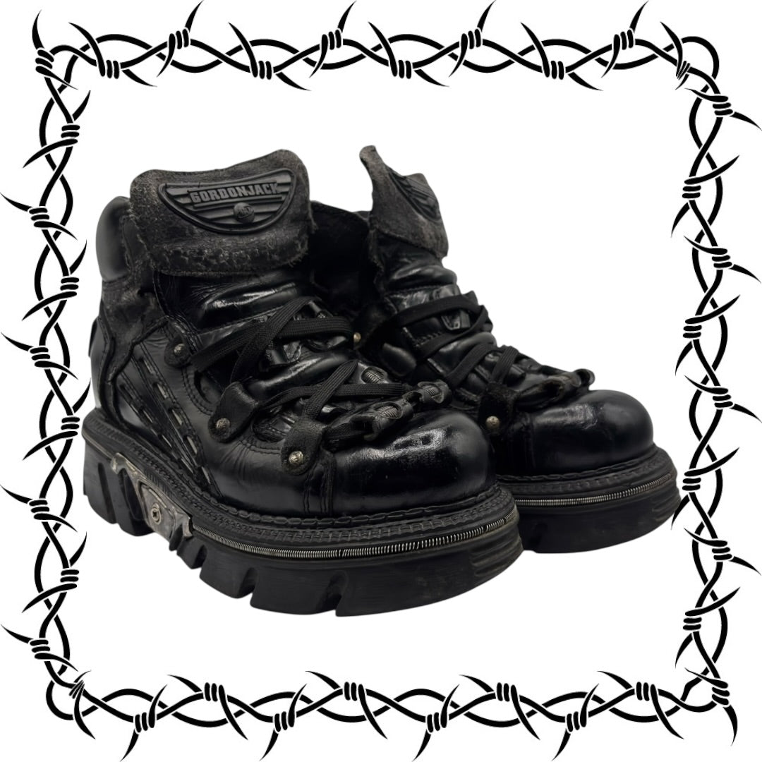 Vintage Gordon Jack black leather platform boots