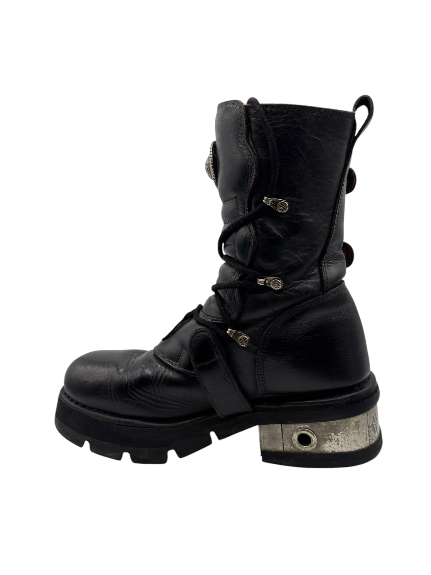 Vintage New Rock leather mid-calf raised heel boots size 41