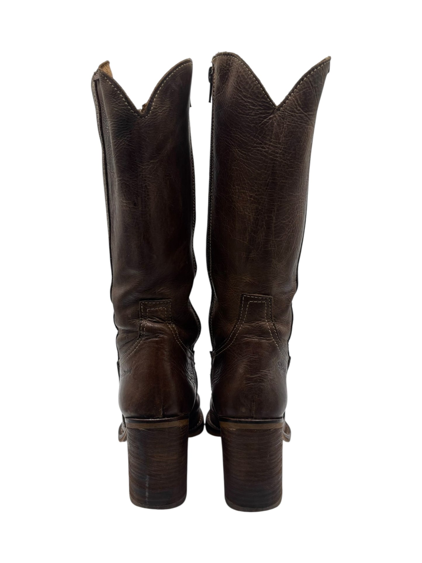 Vintage Destroy brown pointy leather boots size 36