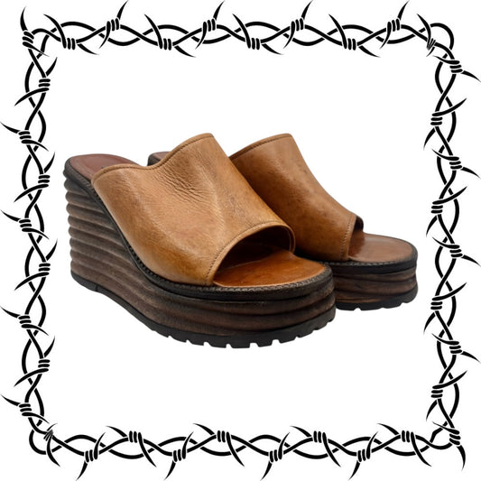 Vintage El Dantes brown block platform sandals size 36