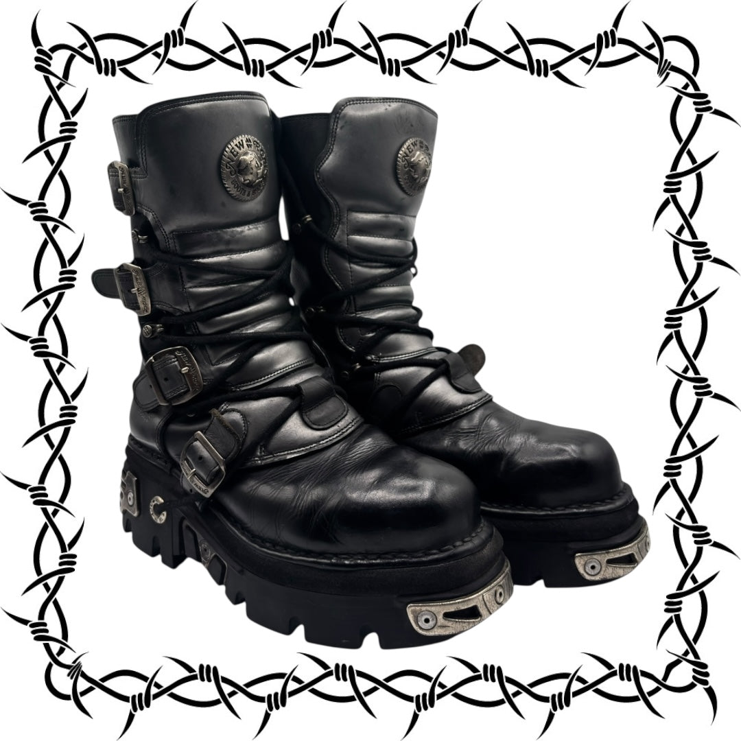 Vintage New Rock grey mid-calf leather reactor boots size 42