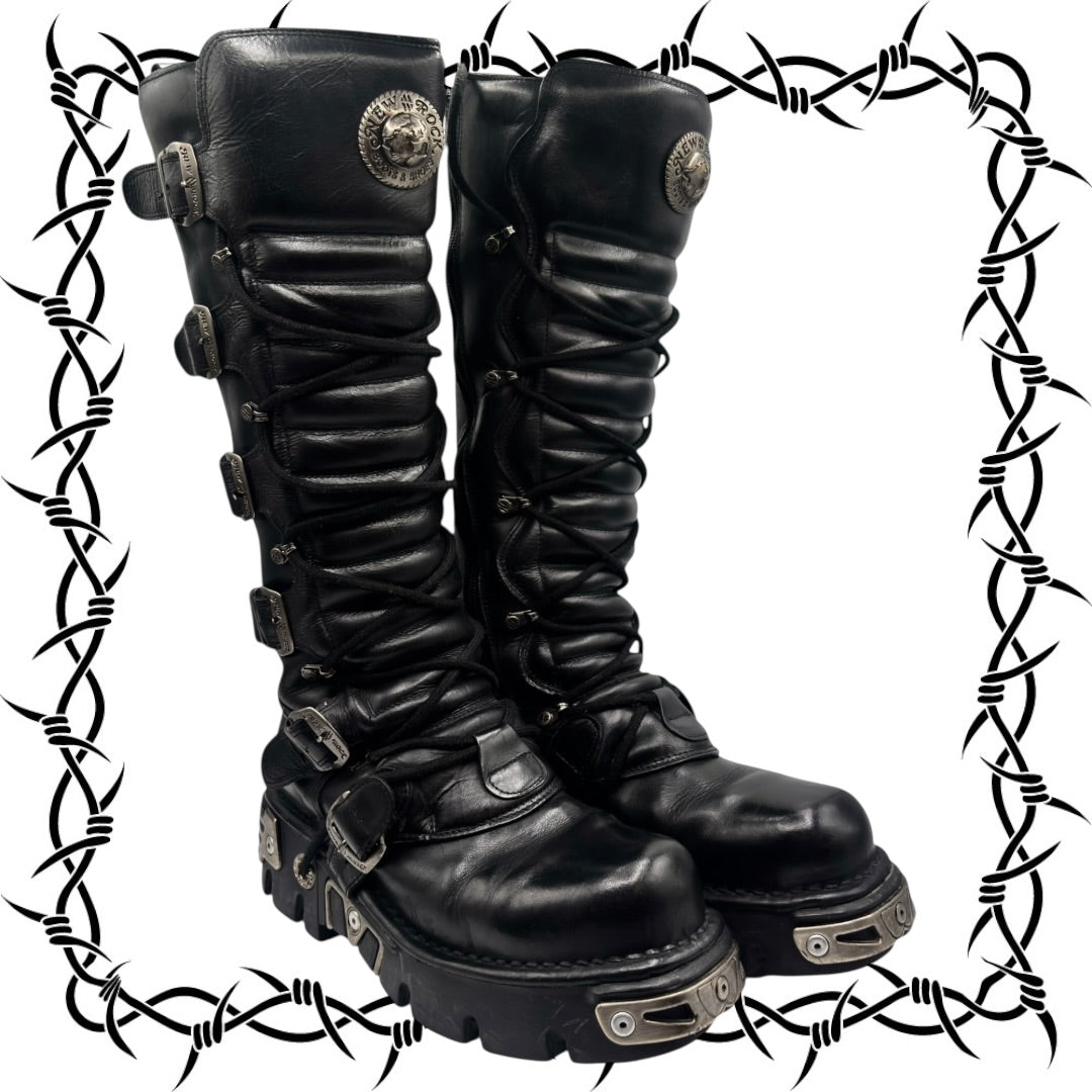 Vintage New Rock knee high reactor leather boots size 41