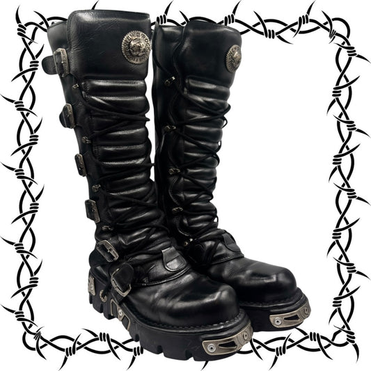 Vintage New Rock knee high reactor leather boots size 41