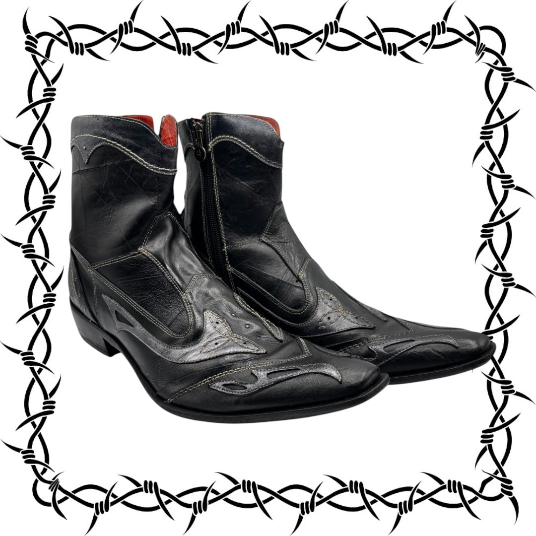Vintage New Rock black leather cowboy boots size 43