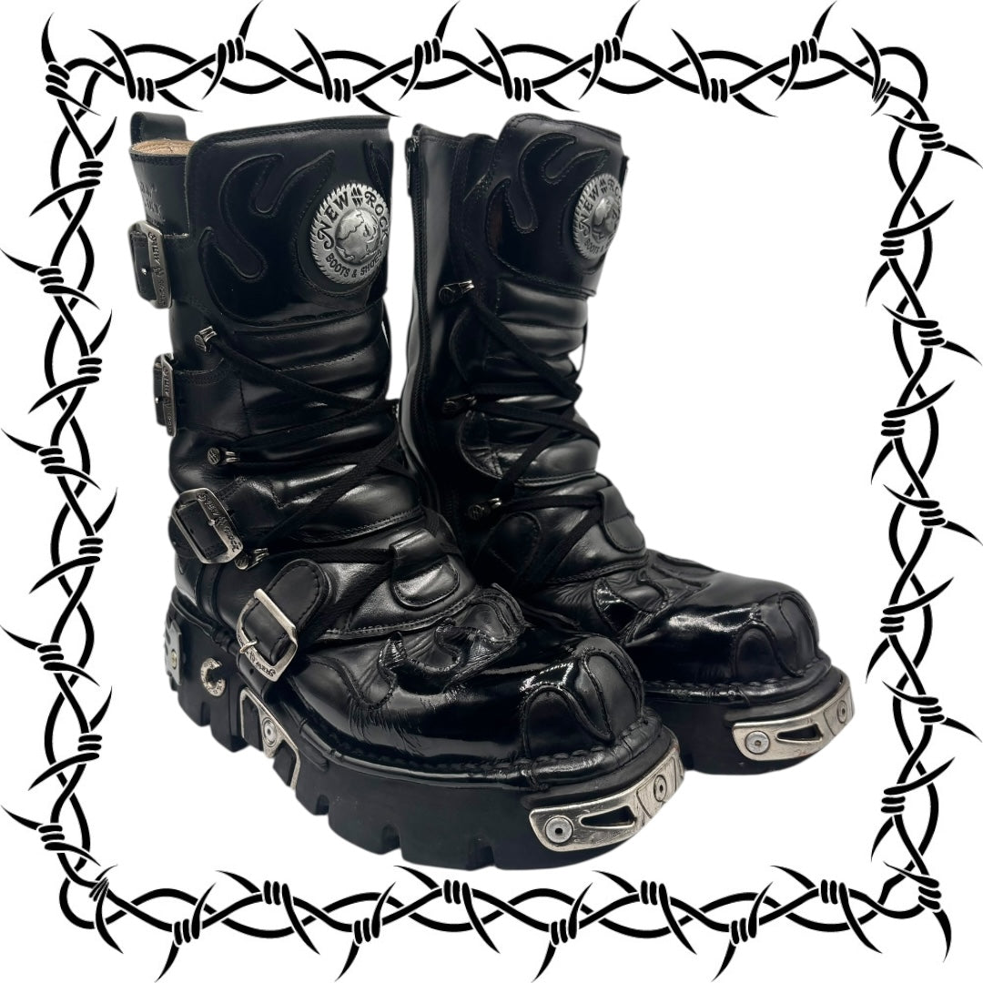 Vintage New Rock mid-calf black flame reactor boots size 40
