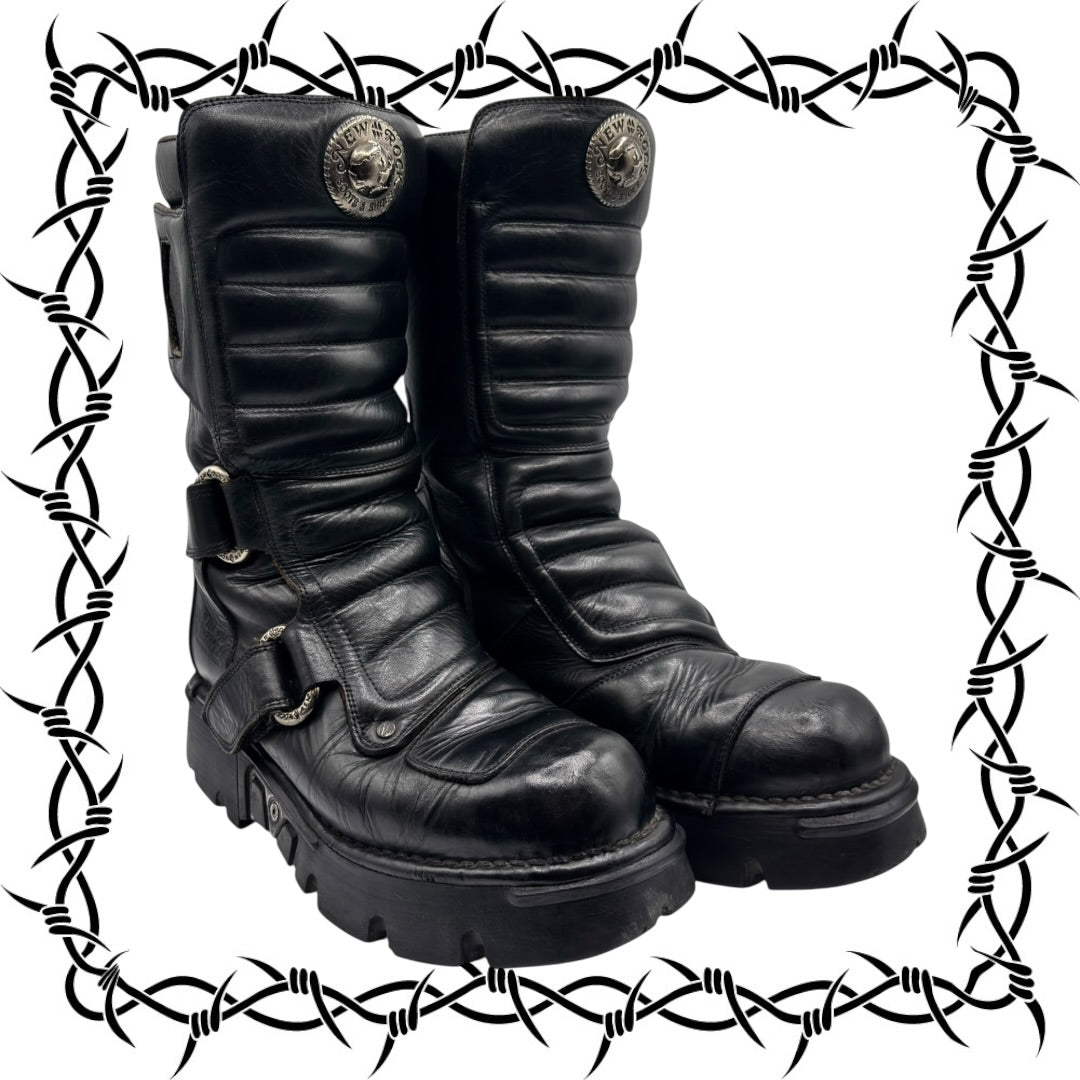Vintage New Rock mid-calf black leather boots size 42