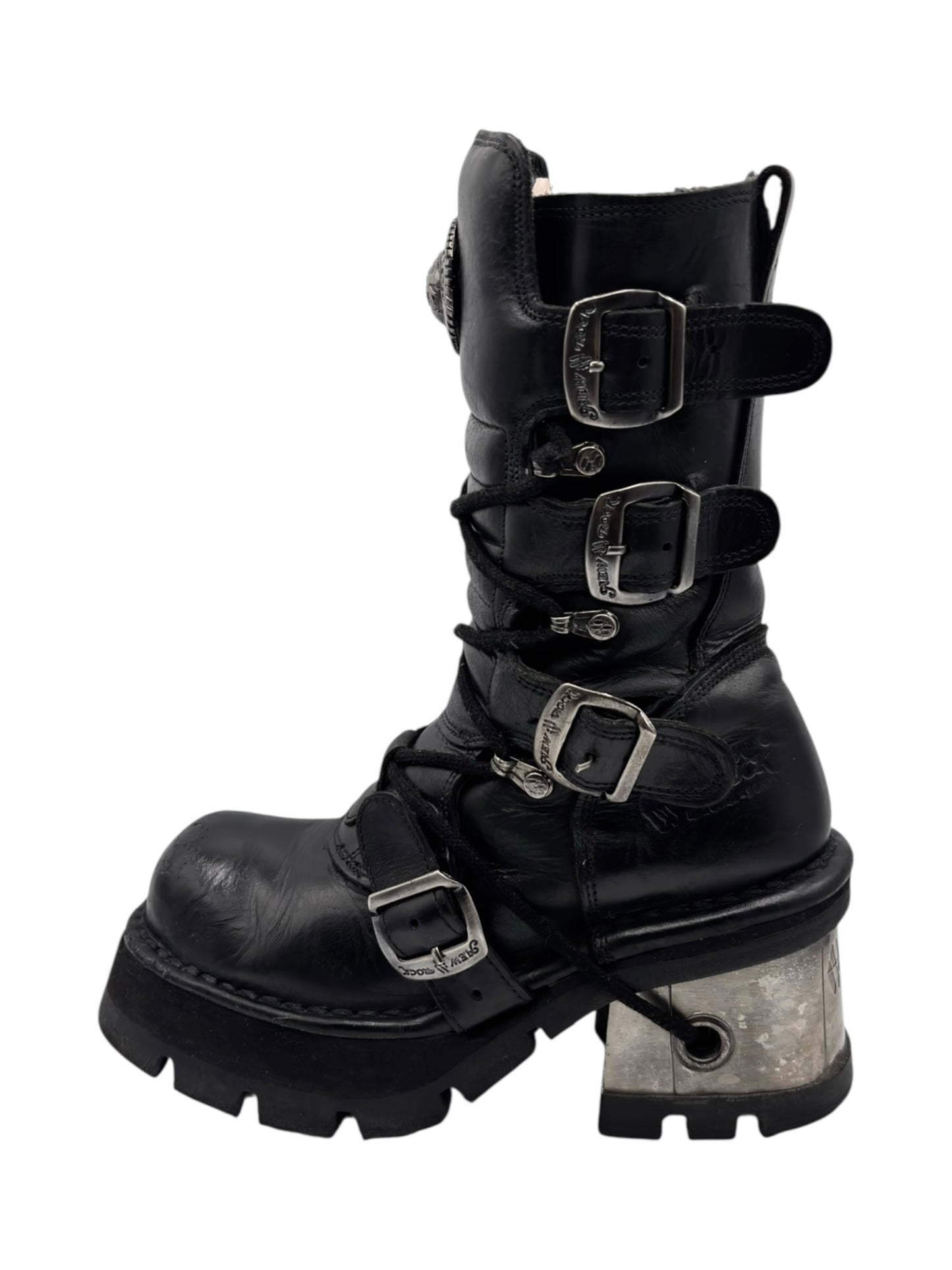 Vintage New Rock raised heel leather boots size 37