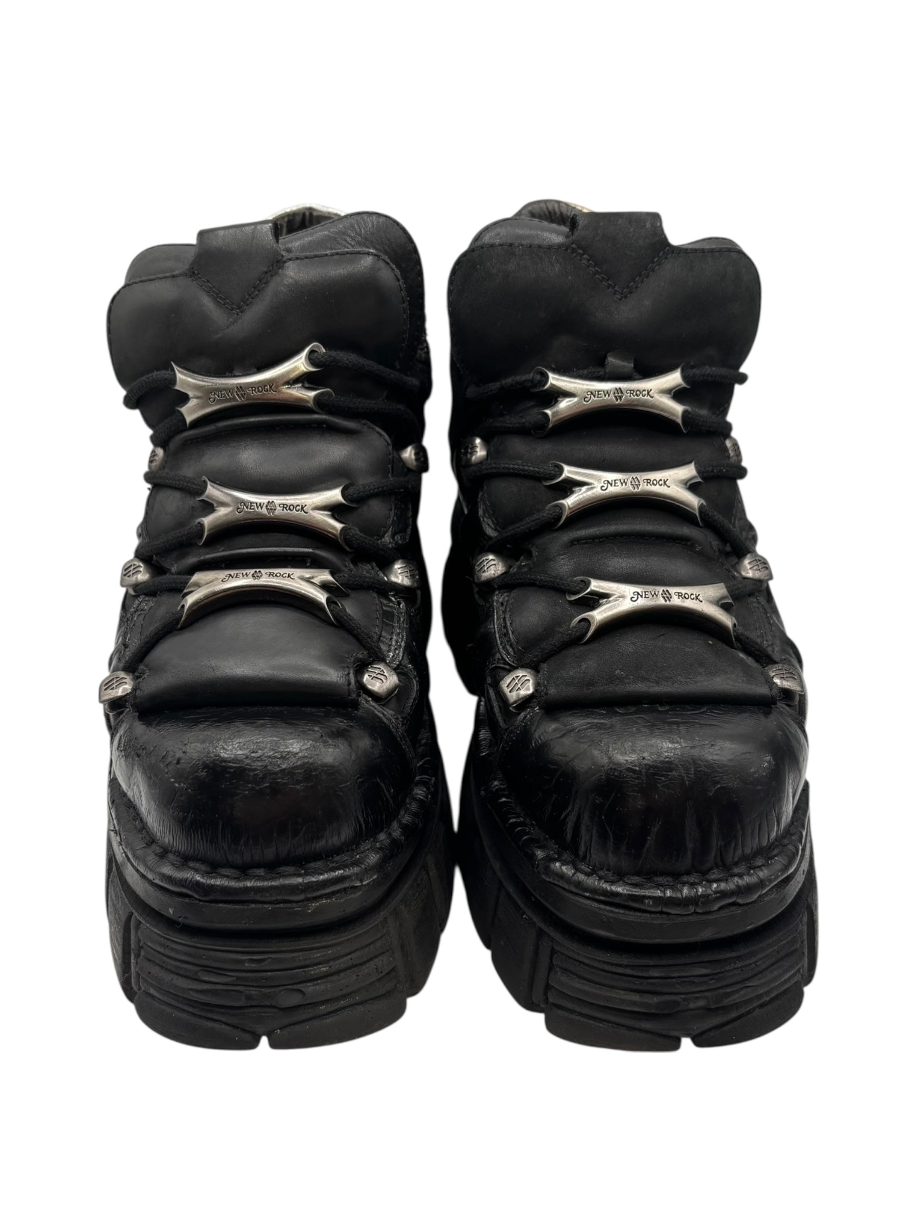 Rare vintage New Rock black patterned M-106B platform boots size 46