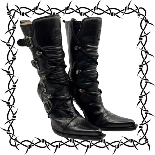 Vintage New Rock mid-calf leather biker heels size 36