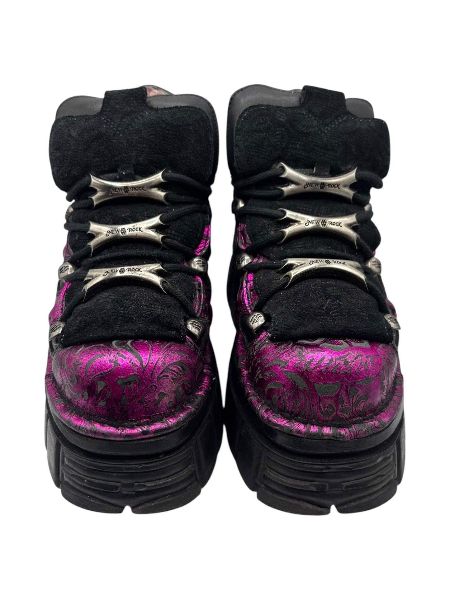 Rare vintage New Rock pink patterned M-106B platform boots size 39