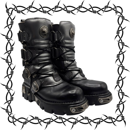 Vintage New Rock grey mid-calf reactor leather boots