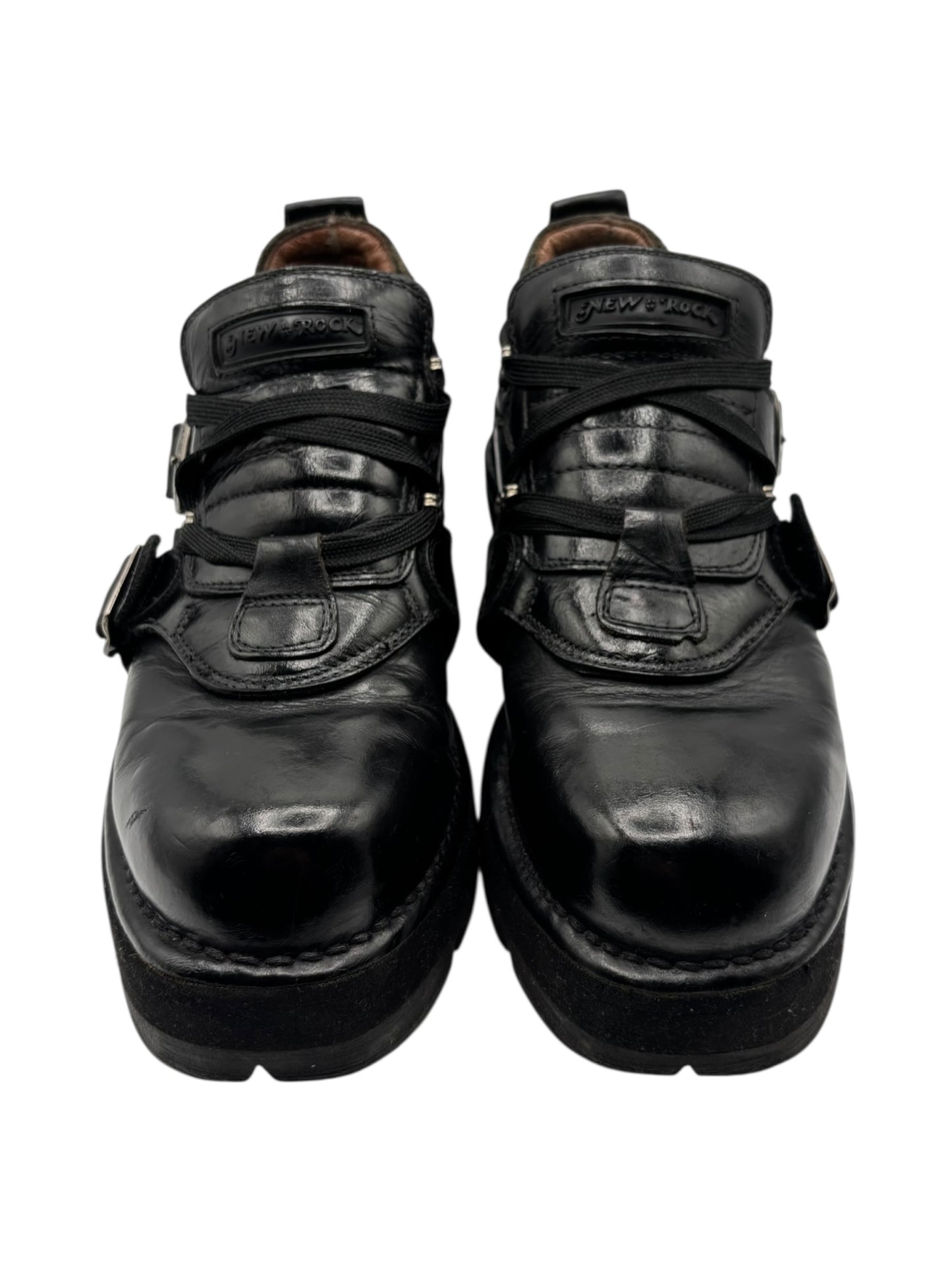 Vintage New Rock buckled raised-heel leather boots