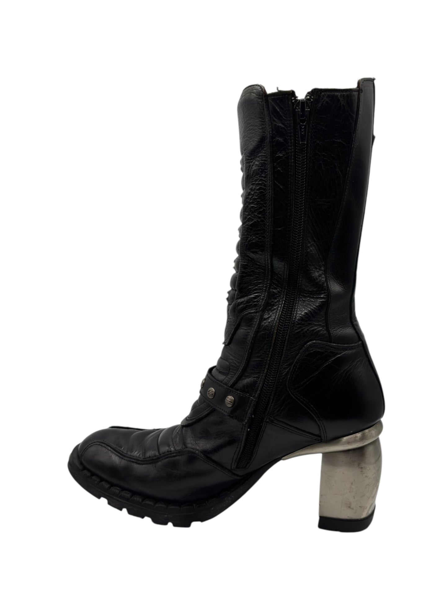 Vintage New Rock biker mid-calf leather boots