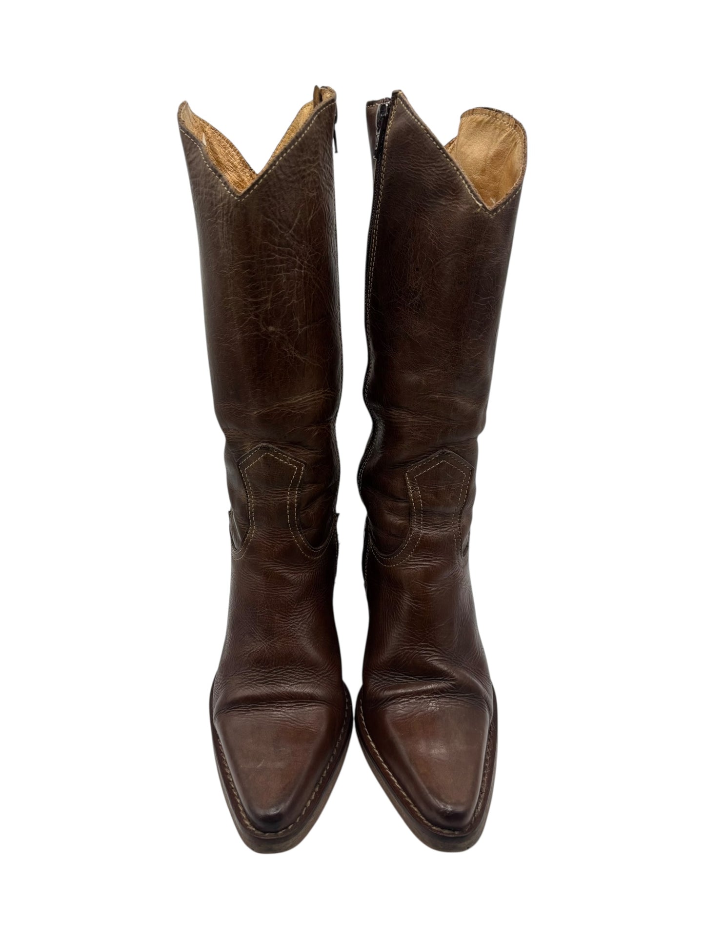 Vintage Destroy brown pointy leather boots size 36