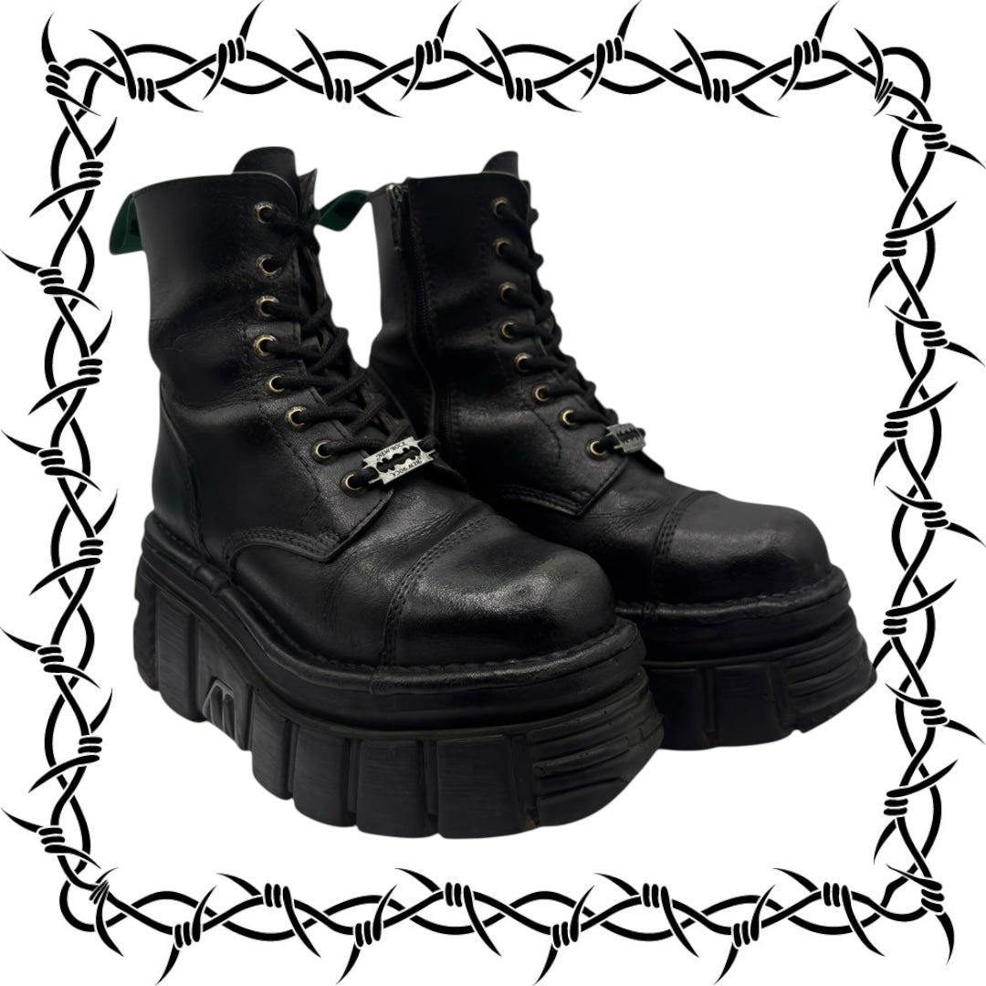 New Rock mili lace-up leather platform boots size 37